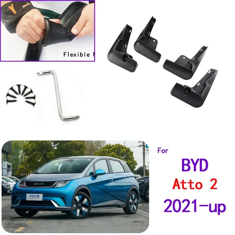 Mudflaps Guards 4x Car Molded Mud Flaps Splash Guards Mudguards Front Rear Styling for BYD Dolphin EA1 Atto 2 2021 2022 2023