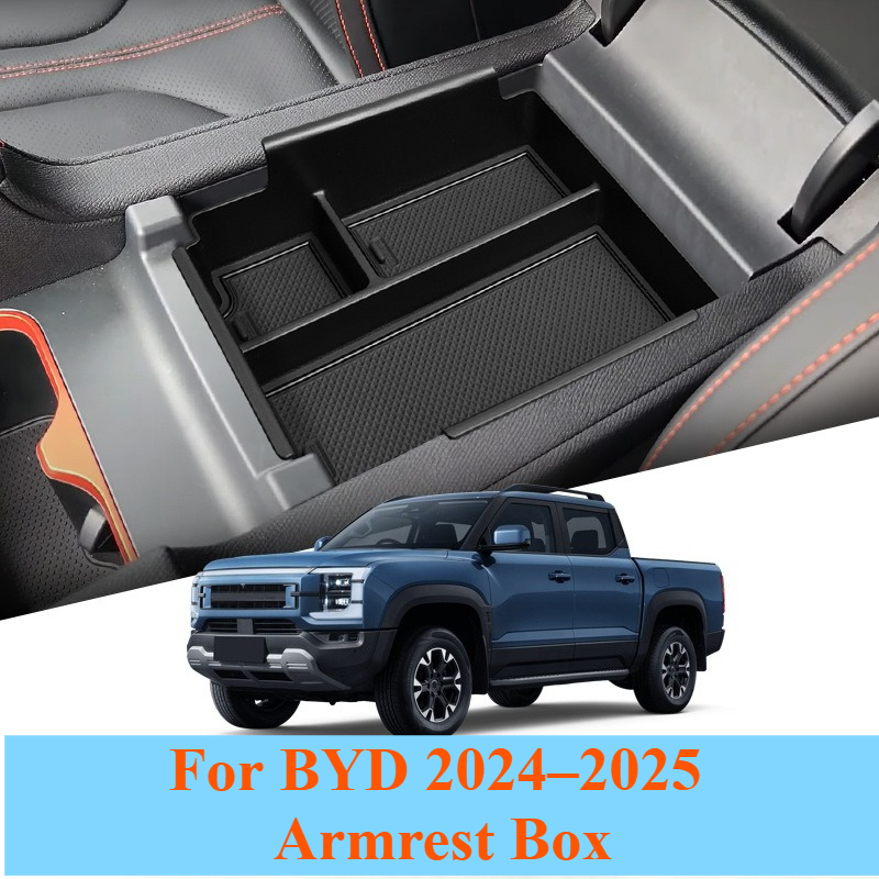 For BYD Shark 2024–2025 Armrest Console Organizer Tray with Cup Holder Cover Storage Box Multi-Function Interior Car Accessories