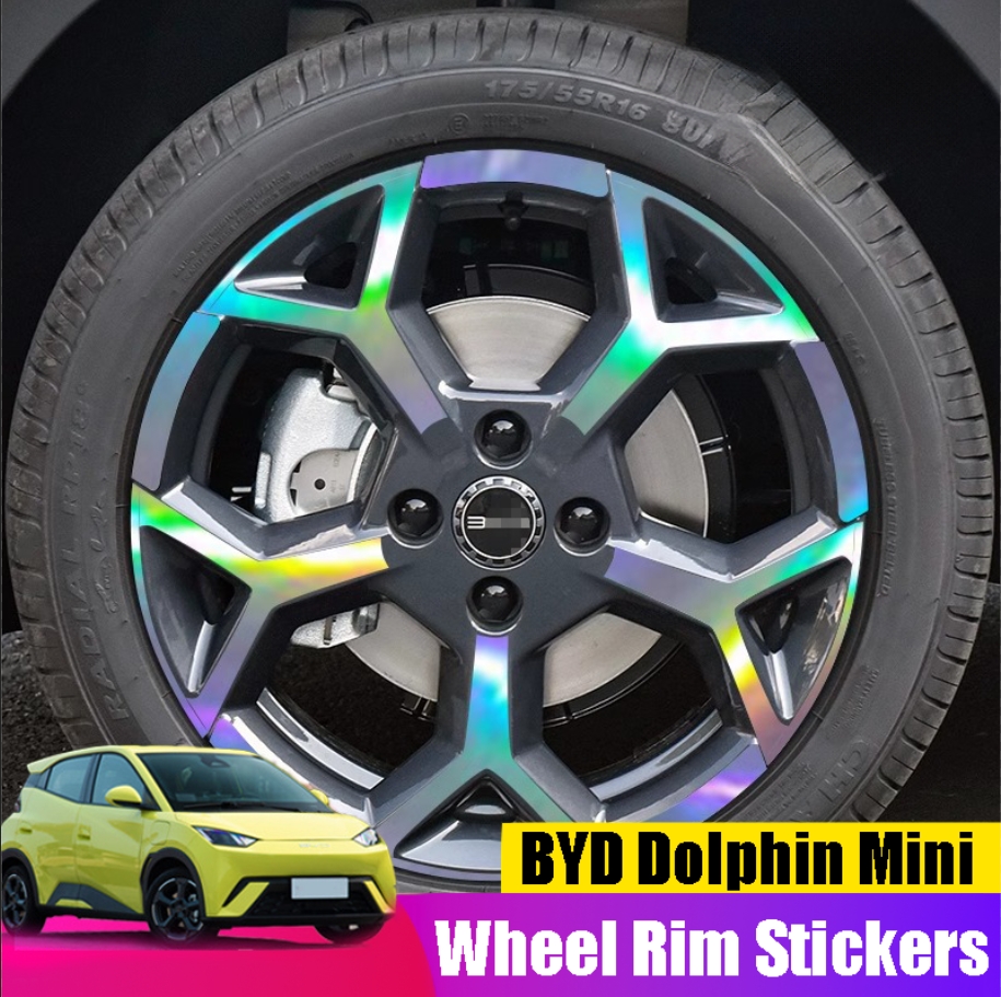 For โโBYD Seagull Dolphin Mini 2025 Wheel Rim Stickers - Laser Holographic Reflective Edging with Hydrophobic Protection