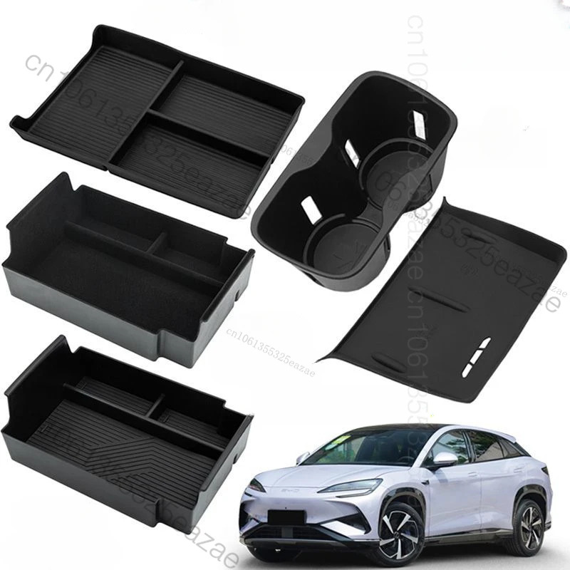 For BYD Sealion 7 2024 2025 Center Console Organizer Tray Lower Console Organizer TPE Under Storage Box Cup Holder