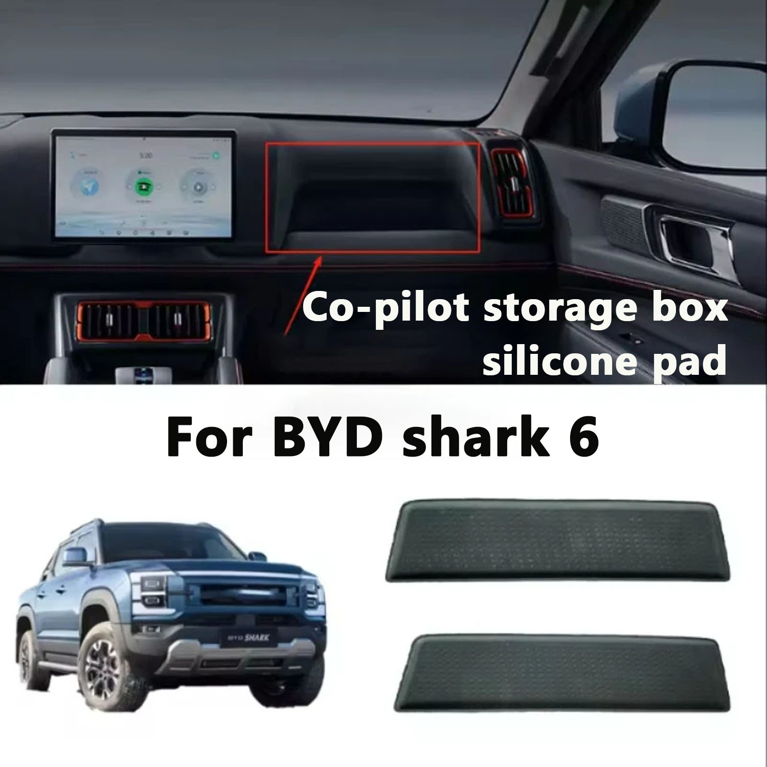 1PC Car Accessories Tray Organizer Pad Protect Mat Co-pilot Storage Box Silicone Central Console Storage Pad For BYD Shark 6,LHD