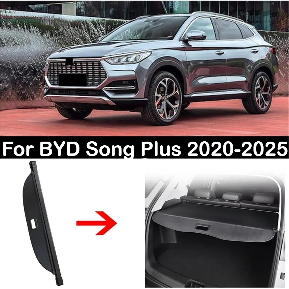 Car Rear Trunk Cargo Cover For BYD Song Plus 2020-2025 Trunk Curtain Cover Organizer Stowing Tidying Canvas Auto Accessories