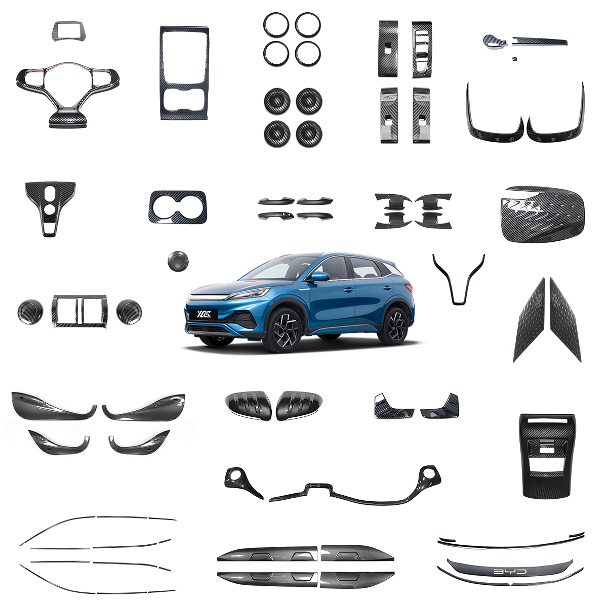 Carbon Fiber Patterned Trim Car Interior Trim Set Kit Decoration Premium Carbon Fiber for BYD Yuan Plus