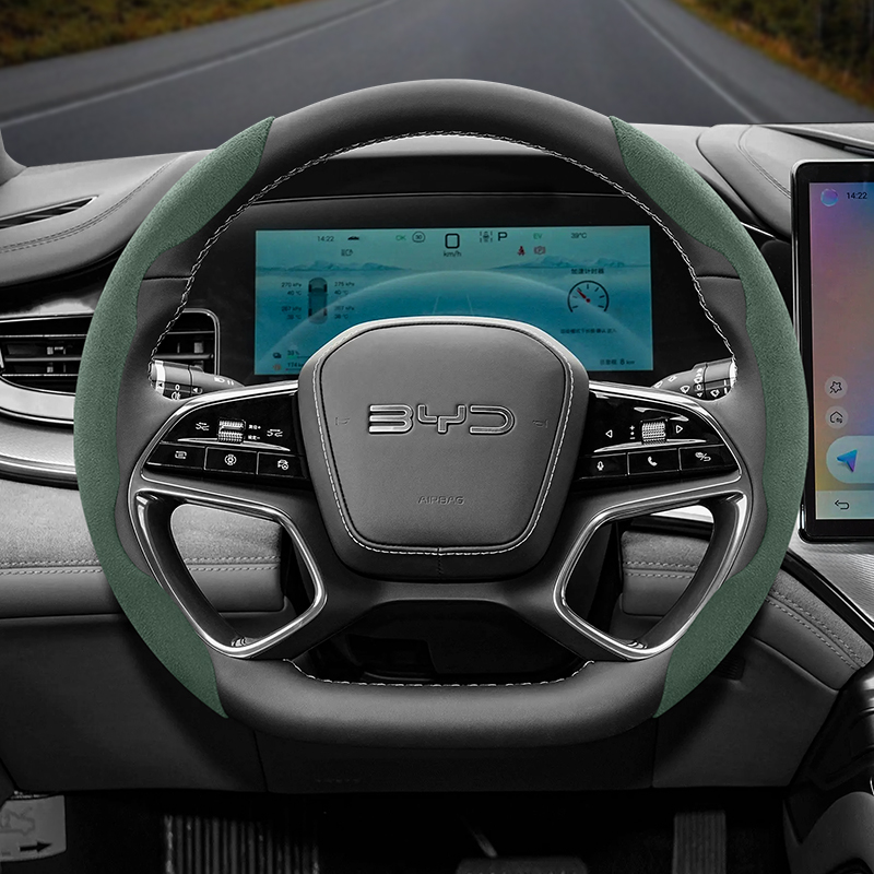 Suitable for Byd Anti-Slip Buckle Segmented Suede Steering Wheel Cover, Compatible with Dolphin Mini Seal Atto 3 King Shark 6 Song Pro Seagull F0 Sealion 7 Yuan Plus Dmi Cars Accessories Volante