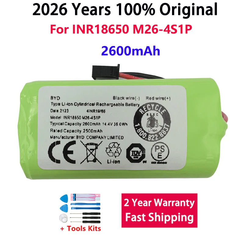 100% Original For INR18650 M26-4S1P battery 2600mAh High capacity for Cleaning robot battery BYD COMPANY LIMITED