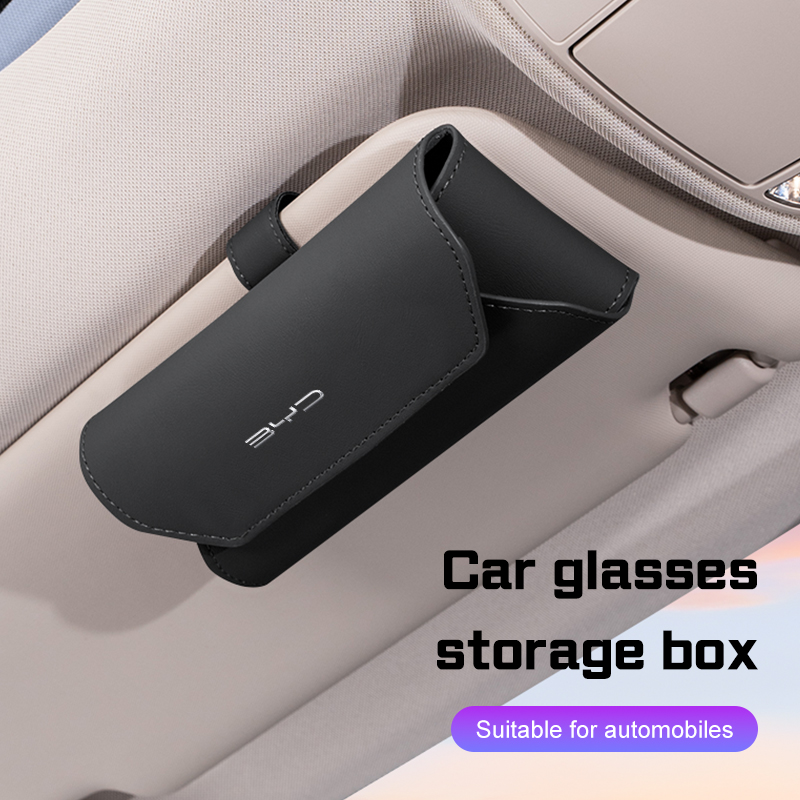 For BYD Song Plus Atto 3 Han Tang DM Qin Seal S6 S7 Leather Car Glasses Case Sun Visor Sunglasses Clip Storage Box Accessories