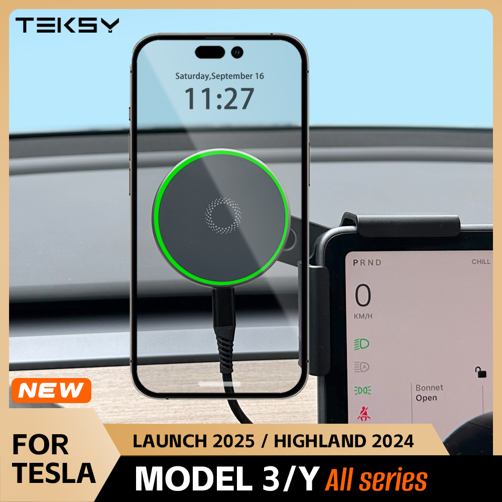 Car Phone Mount Holder 15W Compatible with MagSafe Magnetic Wireless Charger for Tesla Model Y Launch 2026 Model 3 HIGHLAND BYD