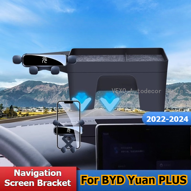 For BYD Yuan PLUS 2022-2024 Car Phone Holder Navigation Storage Box Wireless Charging Mount Bracket Center Console Organizer Box