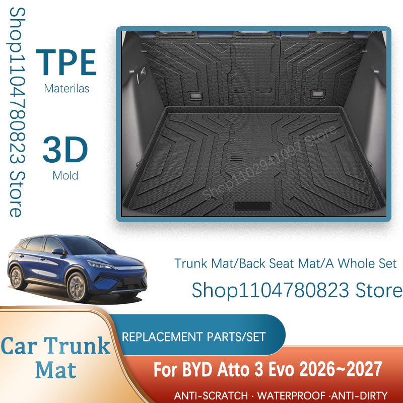 Car Trunk Mats For BYD Atto 3 EVO 2026 2027 Yuan Plus Waterproof Storage Pads Back Cargo Liner Back Seat Covers Auto Accessories