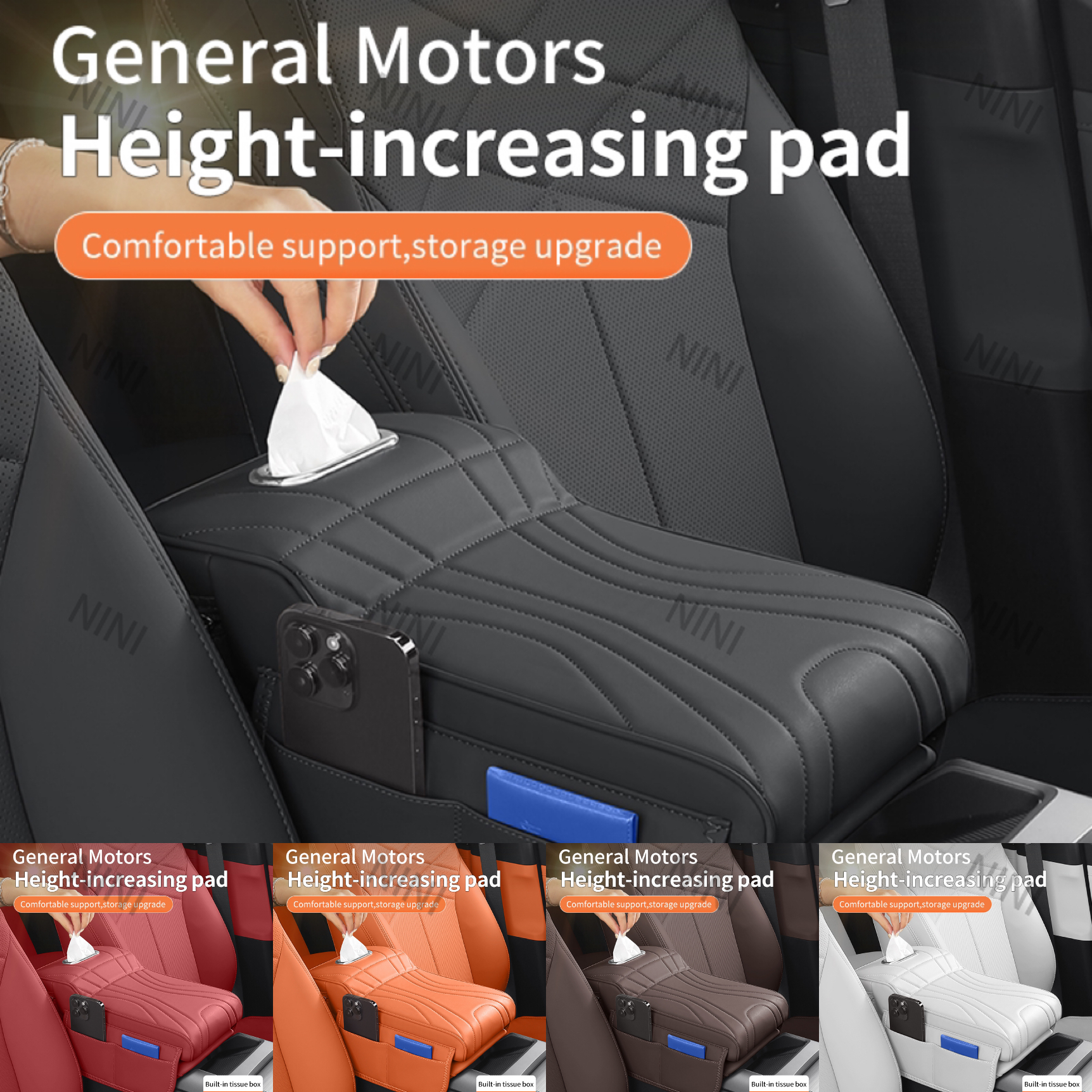 Armrest Riser Pad For BYD Shark 6 Center Console Premium Leather Organizer with Built-in Tissue Holder Storage Car Armrest Pad