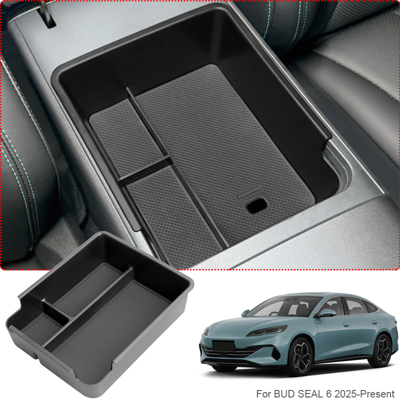 Car Armrest Box Storage For BYD SEAL 6 2025-Present ABS Wireless Charge Pad Door Storage Organizer Tray Tidying Box Accessory