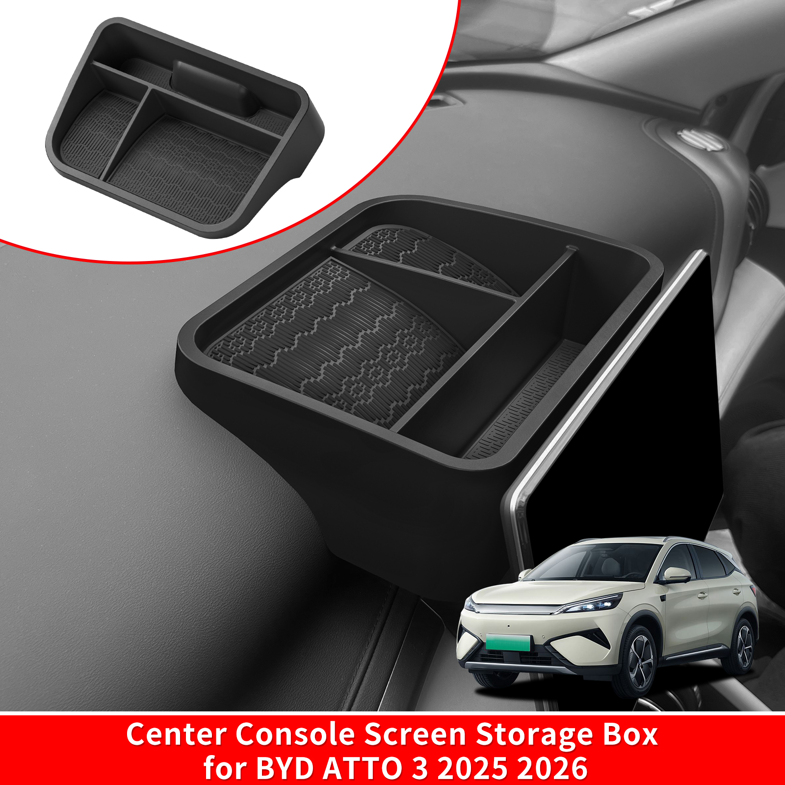 for BYD ATTO 3 EVO / YUAN PLUS 2025 2026 Car Dashboard Storage Tray Display Screen Rear Storage Box Tray Organizer Accessories