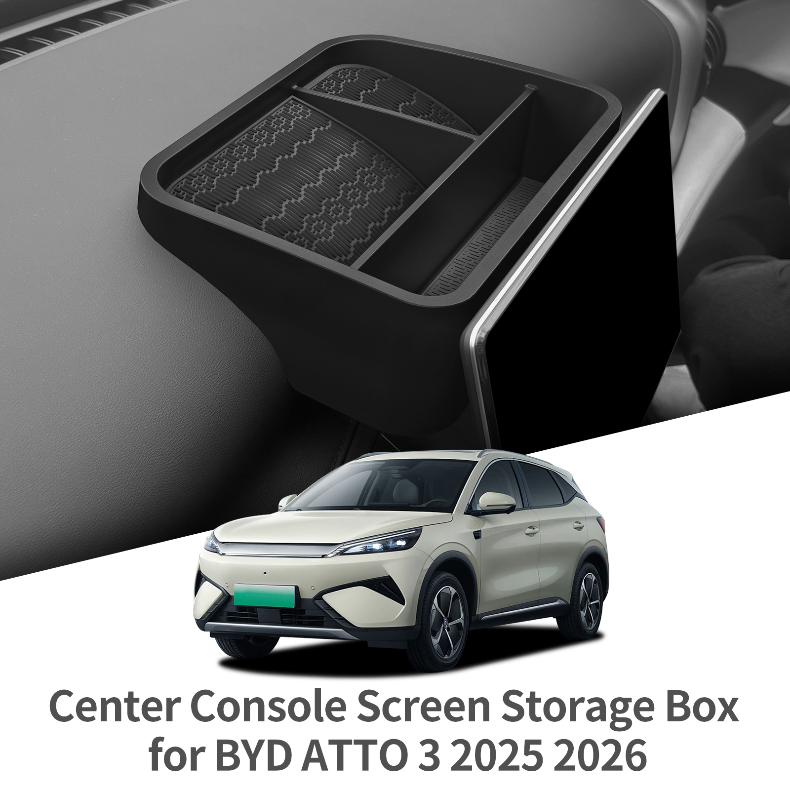 for BYD ATTO3 ATTO 3 YUAN PLUS 2025 2026 Dashboard Tray Organizer Display Screen Rear Storage Box Car Interior Accessories Black