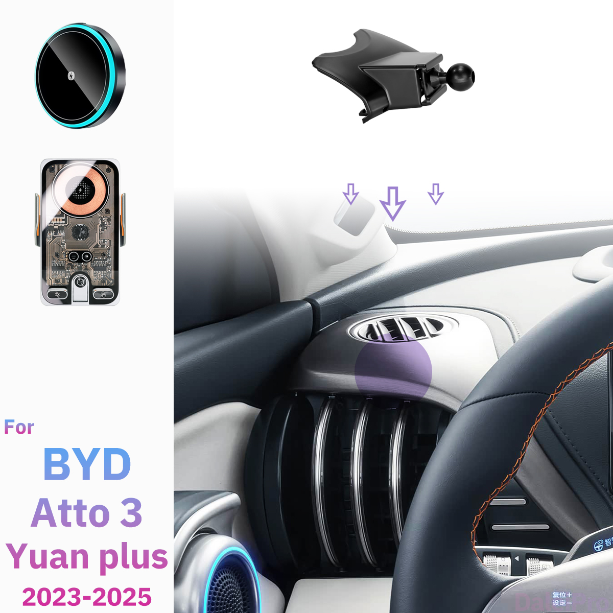 For BYD Atto 3 2023 2024 2025 Yuan plus Car Phone Holder with Wireless Charger Magsafe Holder Auto-Clamping Strong Magnet Mounts
