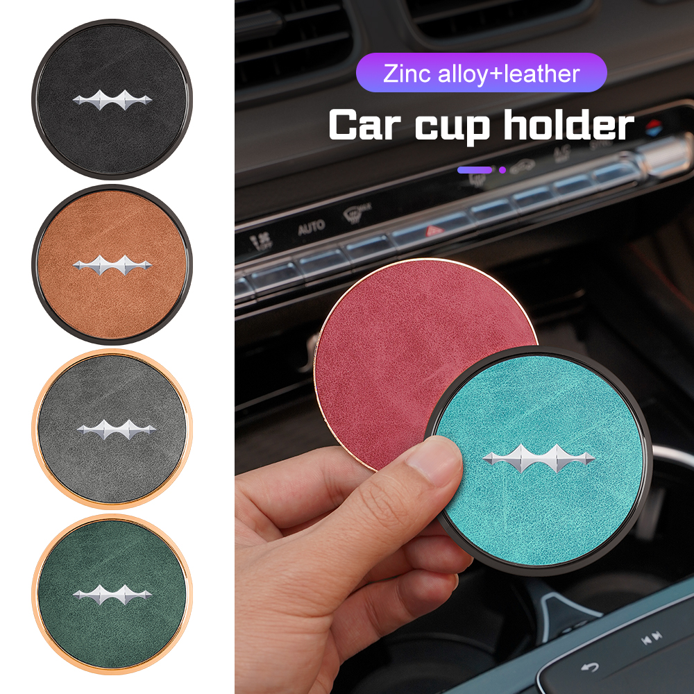 Leather Alloy Car Coaster For BYD Leopard 5 Leopard 8 7 Titanium 3ย 7 2025 Car Water Cup Holder Pads Anti Slip Mat Accessories