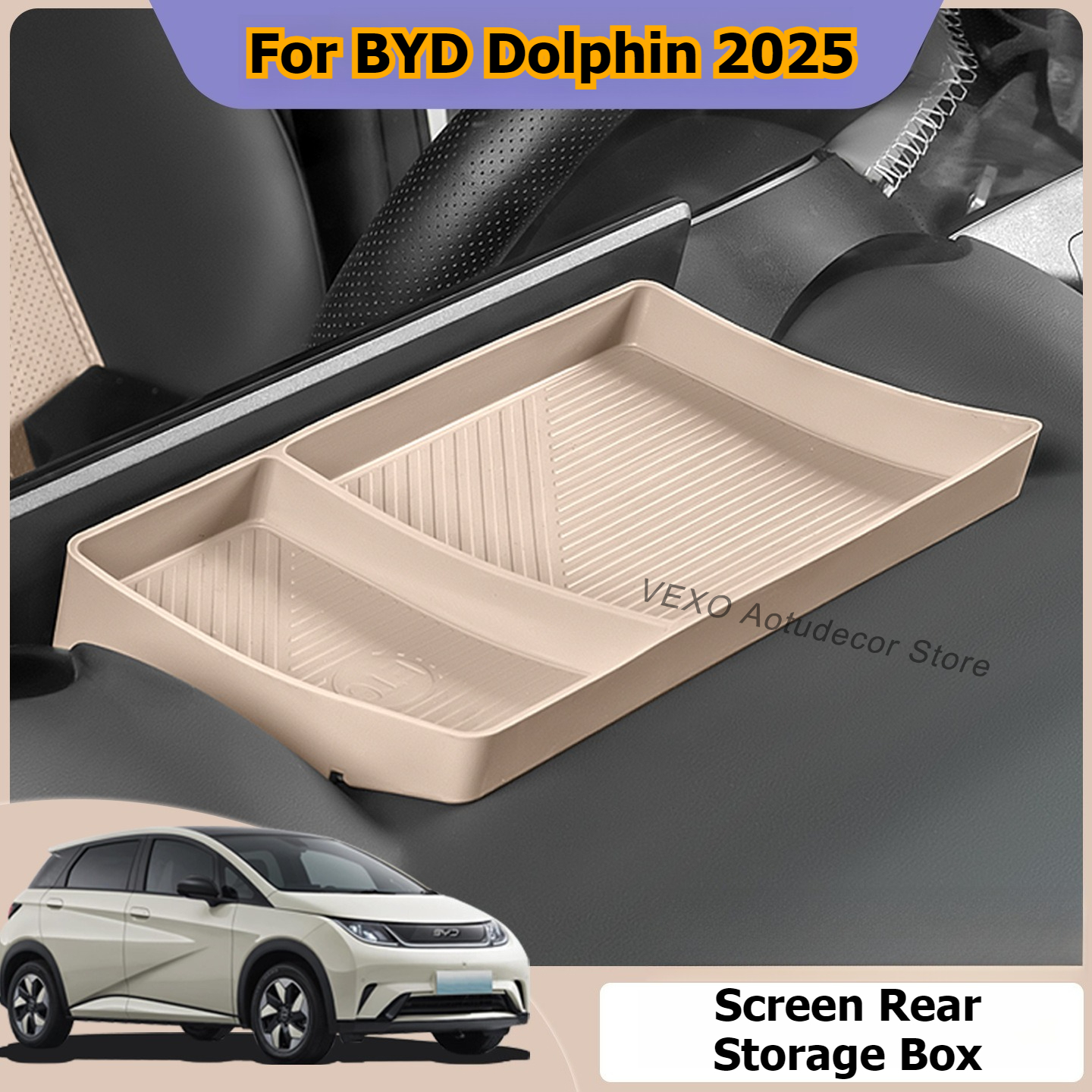 For BYD Dolphin 2025 Screen Rear Storage Box ETC Tray Tissue Holder Center Console Storage Organizer Behind Screen Accessories