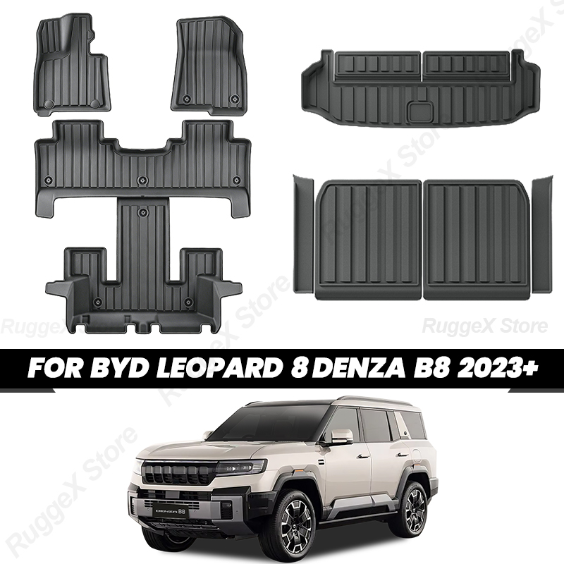 For BYD Leopard 8 Denza B8 2024+ TPE Floor Mats & Trunk Mat 6/7 Seats All Weather Boot Liners Waterproof Trunk Seatback Cushion