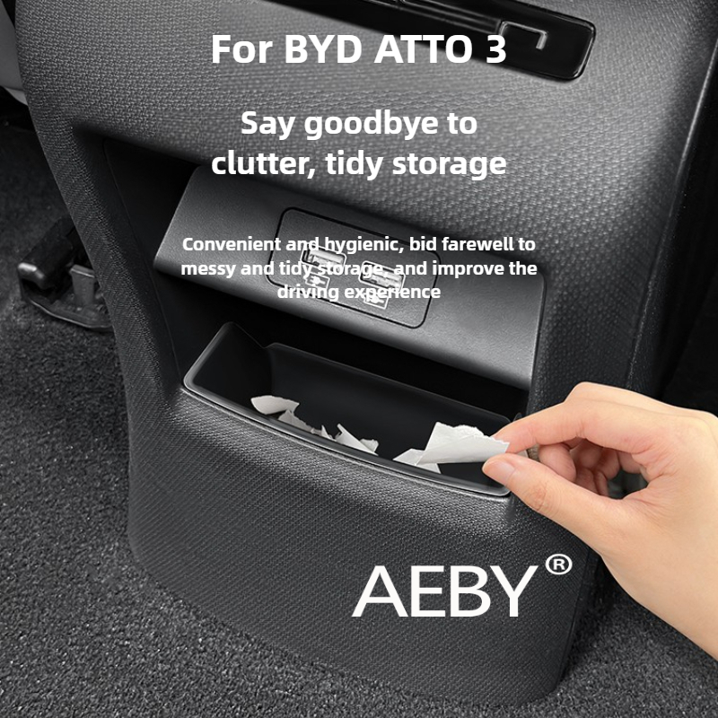 AEBY For BYD ATTO 3 2022-2024 Silicone Trash Can Organizer,Rear Seat Storage Box,Collapsible Leak Proof Car Accessories