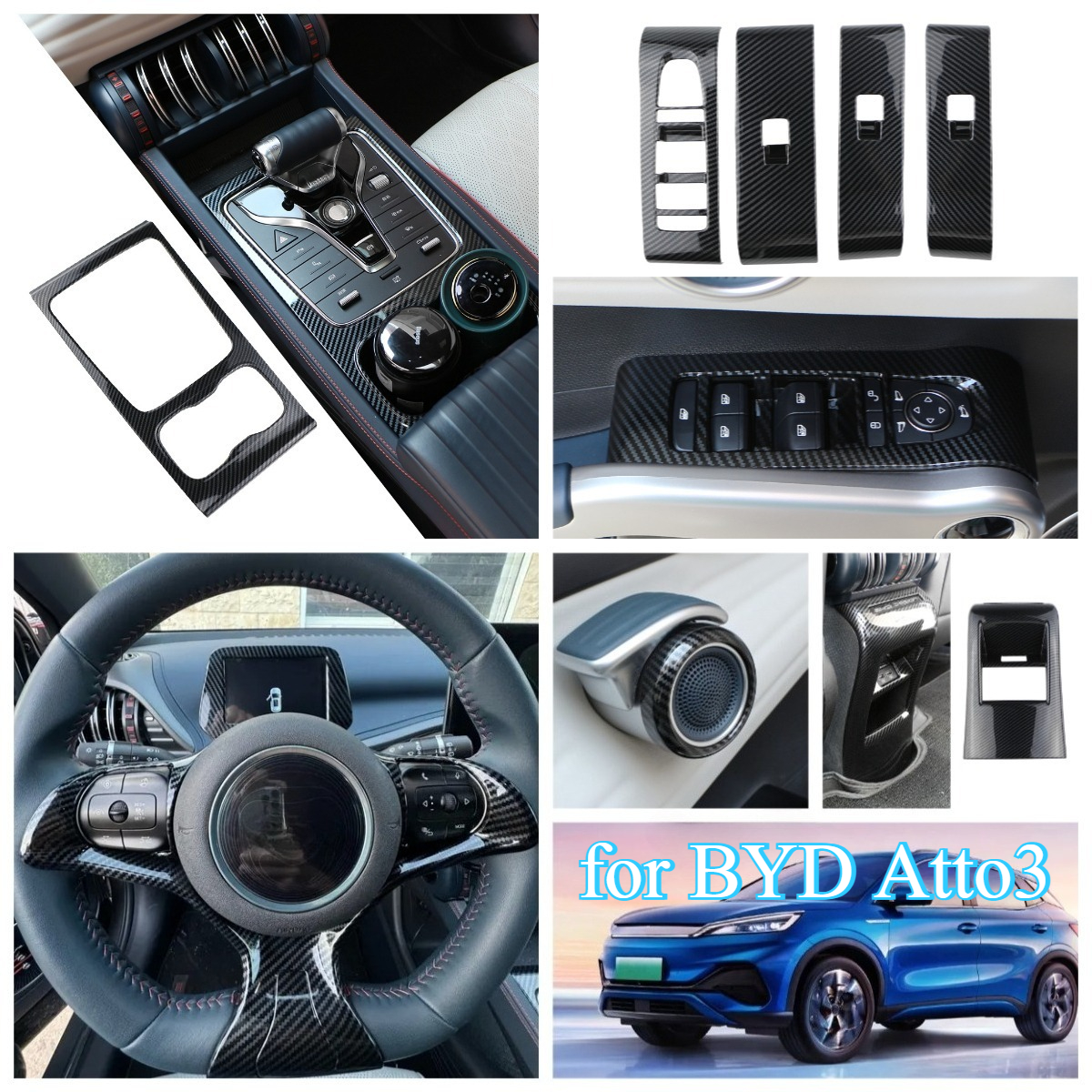 Inner AC Panel Outlet Cover Steering Wheel Water Cup Panel Cover Dashboard Frame Trim for BYD Atto3 2022-2024 LHD Car Styling