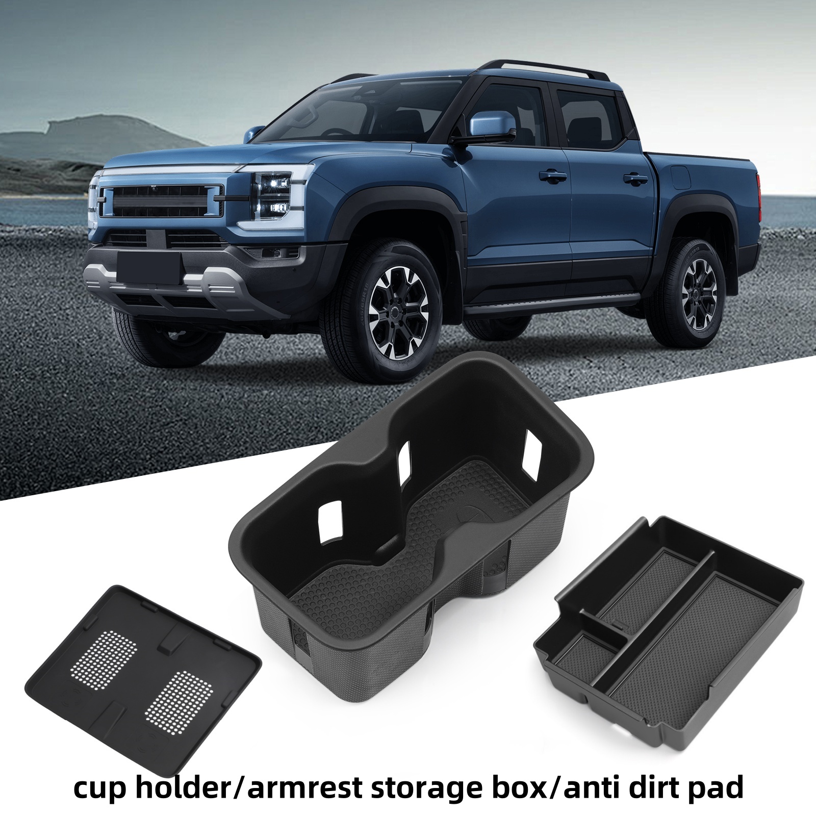 Armrest Storage for BYD Shark 2024 2025  Box/Car Cup Holder/Wireless Charging Anti Dirt Pad Accessories Organizer Black
