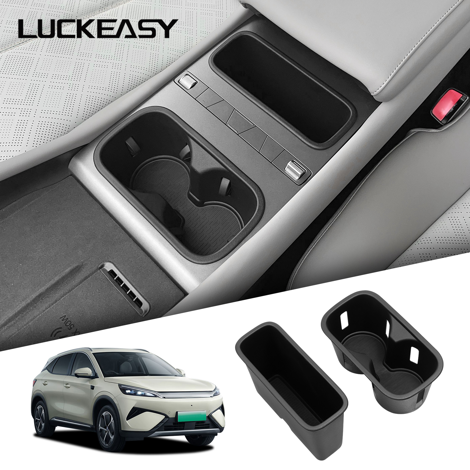 for BYD ATTO3 ATTO 3 YUAN PLUS 2025 2026 Center Water Cup Holder Storage Box Shock-Absorbing Car Accessories Black 2Pcs