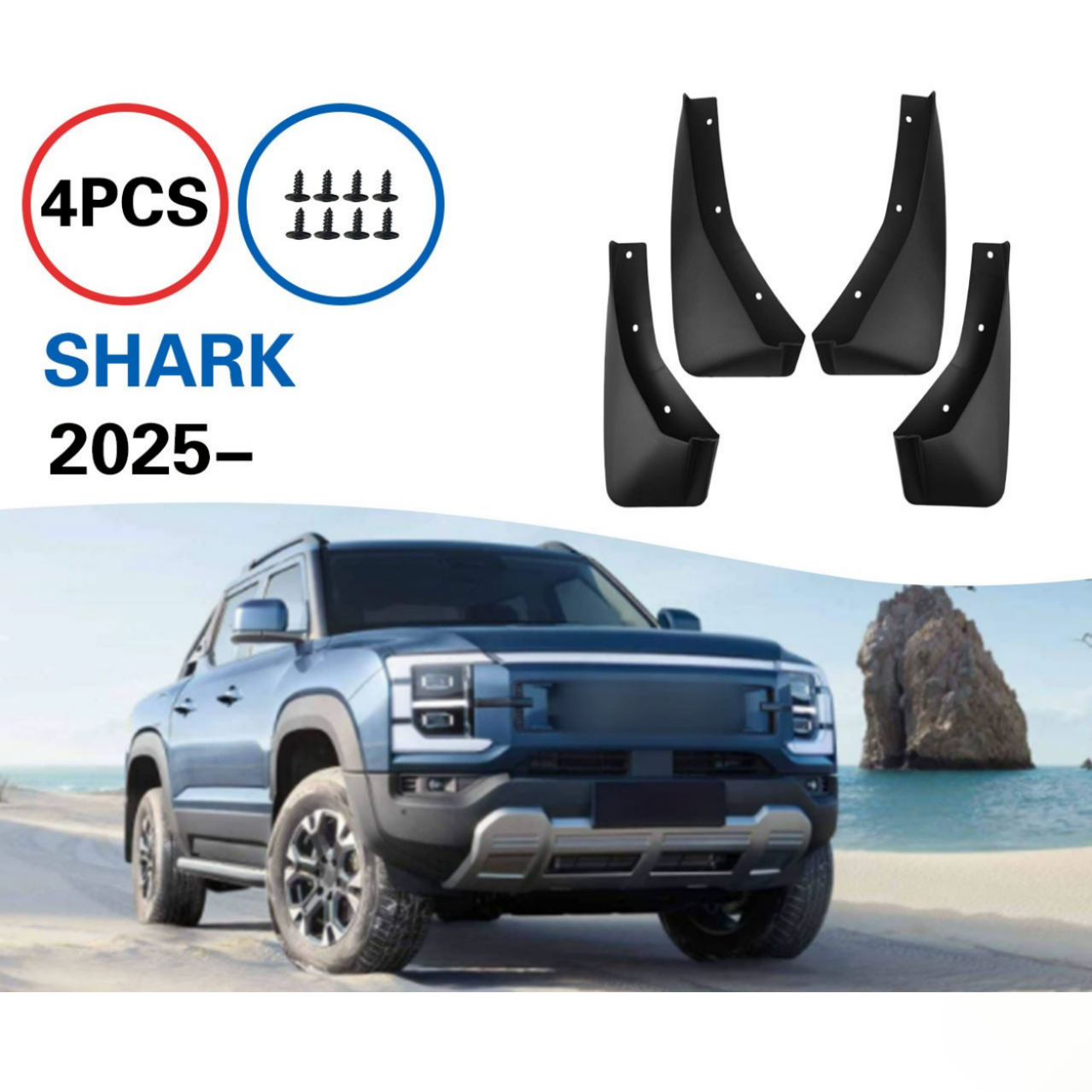New Upgrade 4pcs PP Front Rear Mudguards Splash Guards Wheel Protector for BYD Shark 2025 Fender Car Auto Accessories Mudflaps